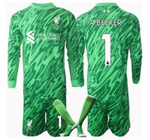 Liverpool Alisson Becker #1 Bramkarskie Koszulka Wyjazdowa dzieci 2024-25 Długi Rękaw (+ krótkie spodenki)